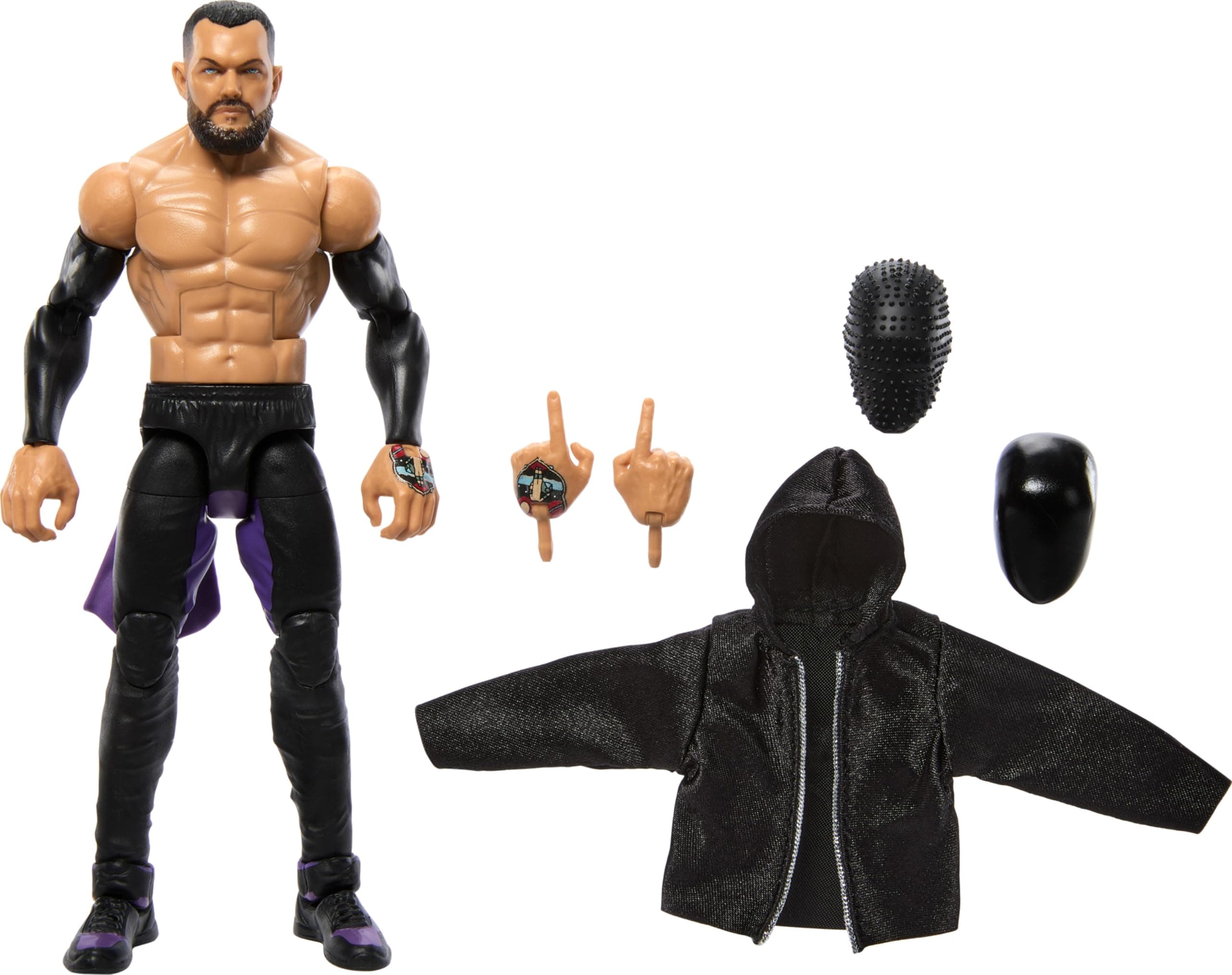 – WWE Elite Action Figure & Accessories, 6-inch Collectible Finn Balor with 25 Articulation Points, Life-Like Look & Swappable Hands, HTX33