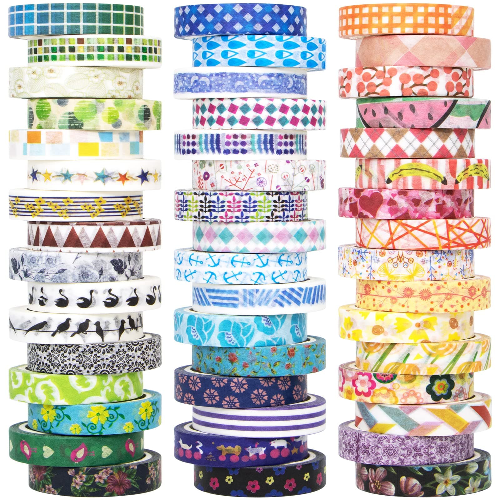 48 Rolls Washi Tape Set - 8mm Wide Decorative Masking Tape, Colourful Flower Style Design for DIY Craft Scrapbooking Gift Wrapping