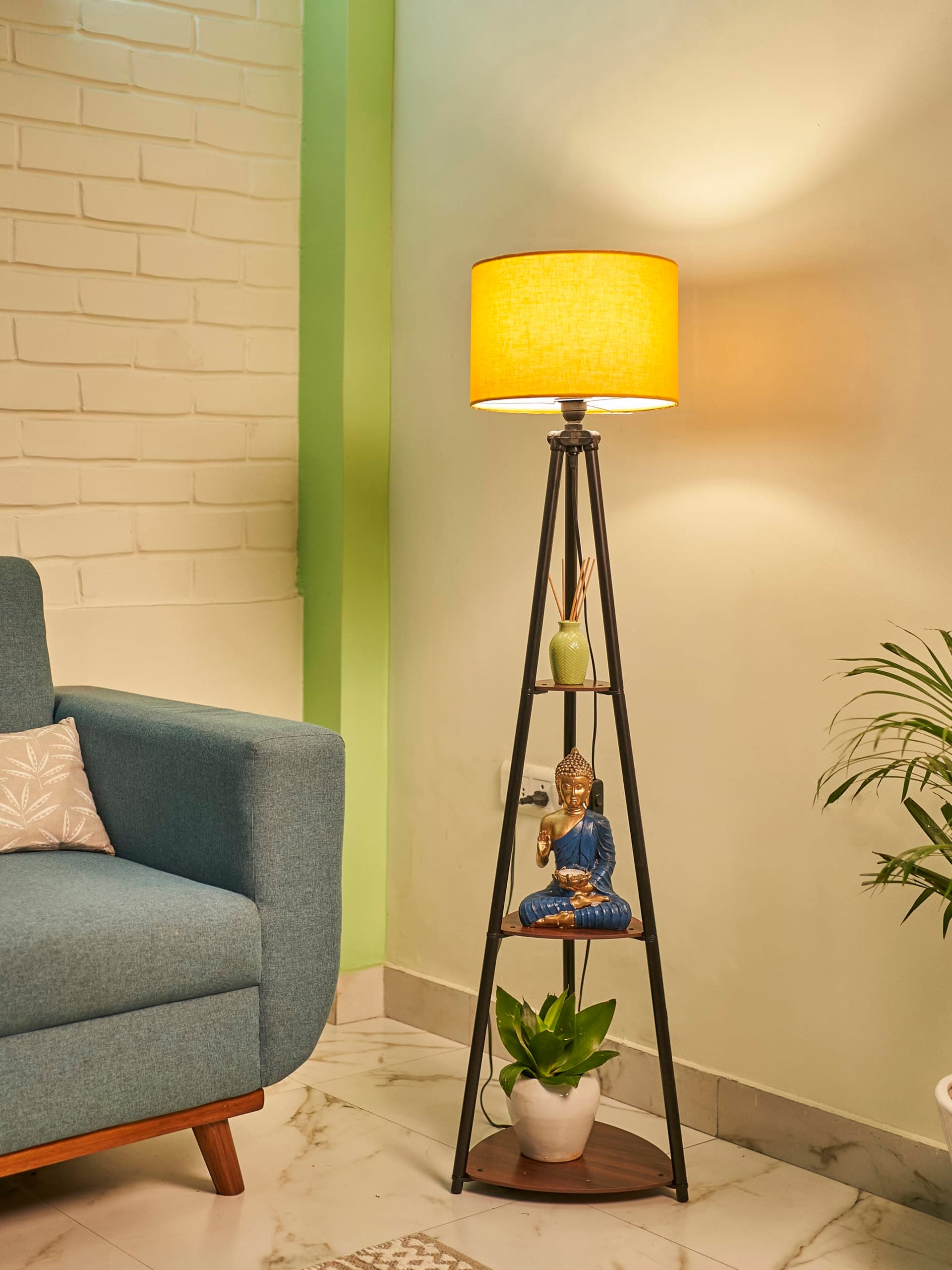 Crosscut Furniture Metal Floor Lamp with 3 Shelves (Fresh Yellow) LED Bulb Included