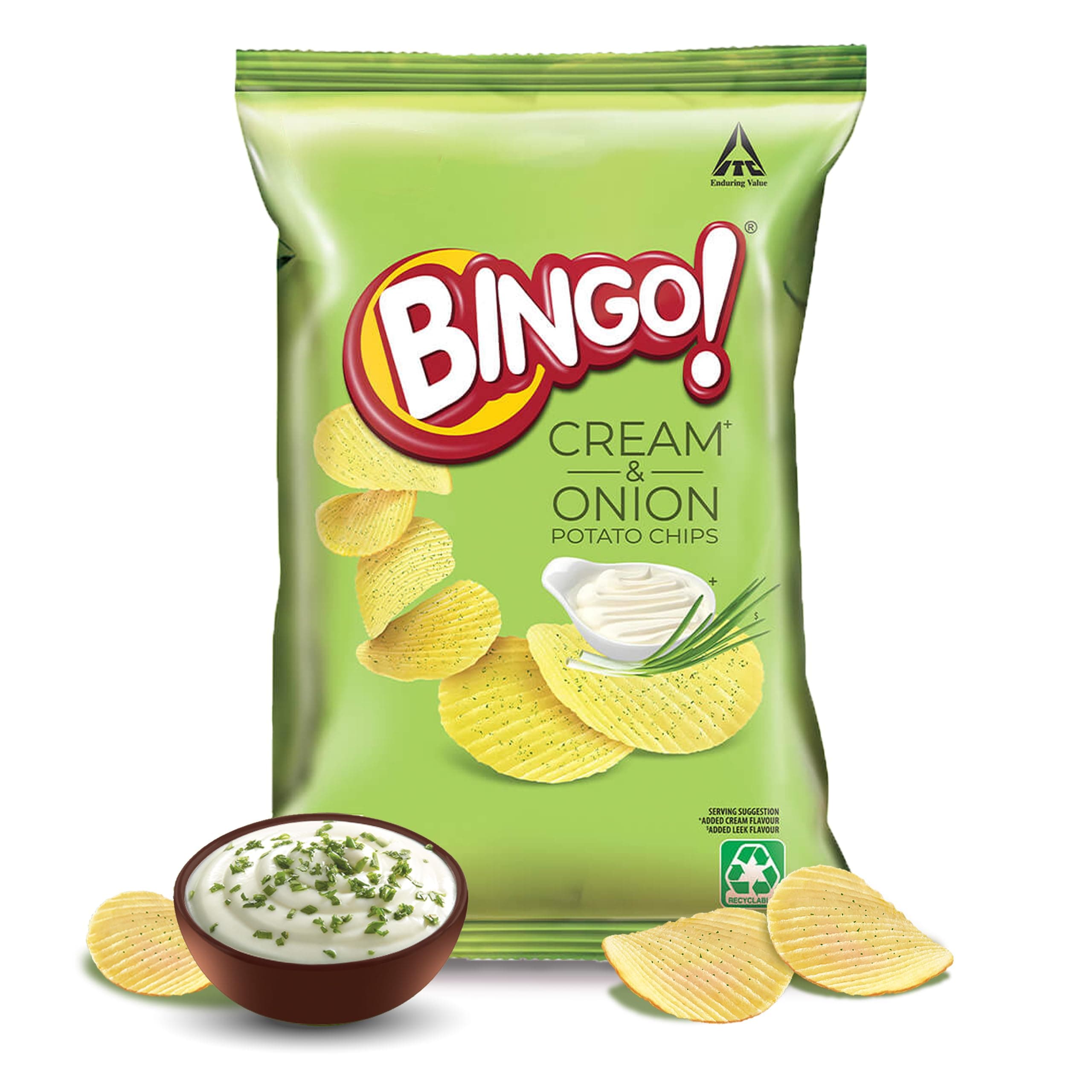 Bingo! Potato Chips - Cream & Onion Chips - Crispy & Crunchy Chips Pack for Snacks – 100g