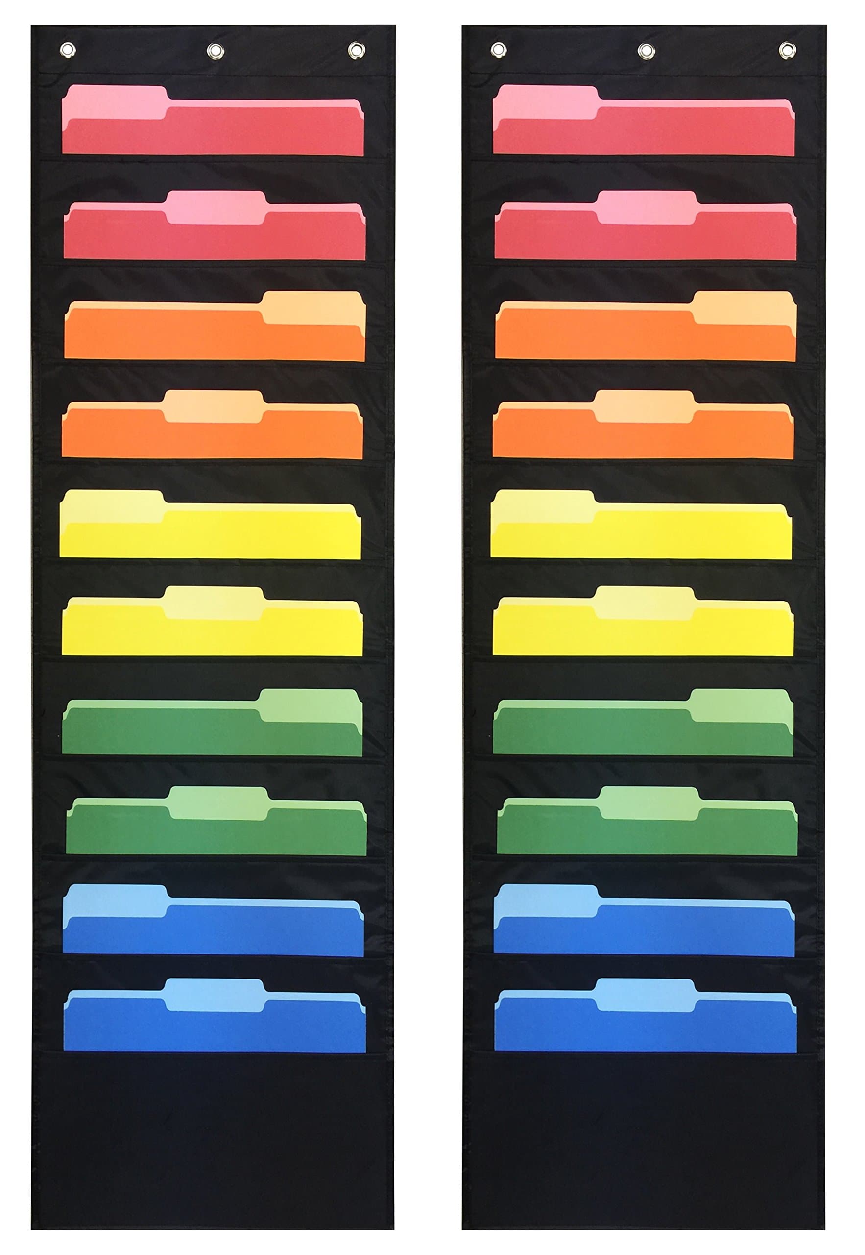 Pack of 2 - Ten Pocket Compact Storage Pocket Chart, Hanging Wall File Organizer by Essex Wares - Organize Your Assignments, Files, Scrapbook Papers & More (Black) (10 Pocket)