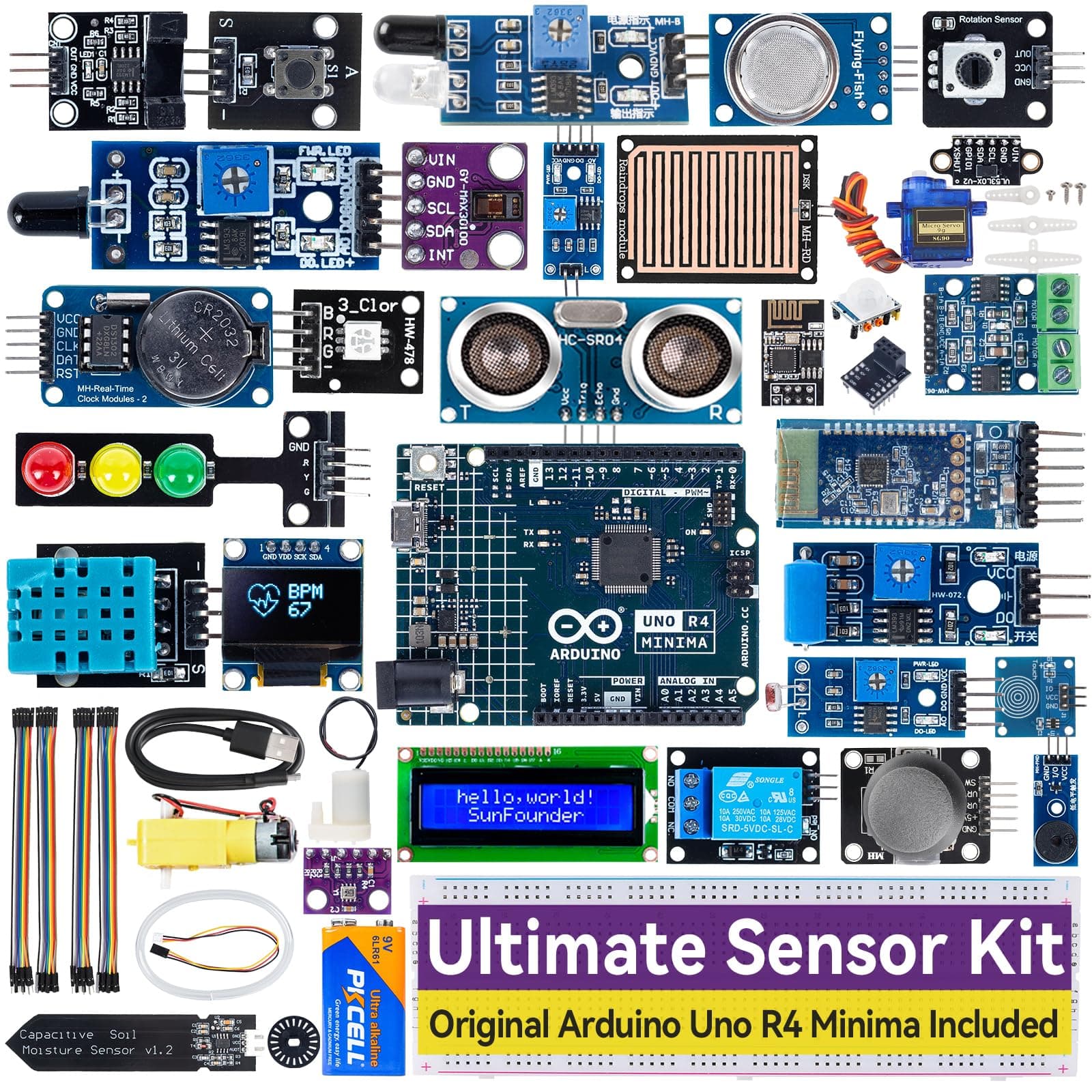 SUNFOUNDER Sensors Kit with Original Arduino Uno R4 Minima, Smart IoT & Basic...