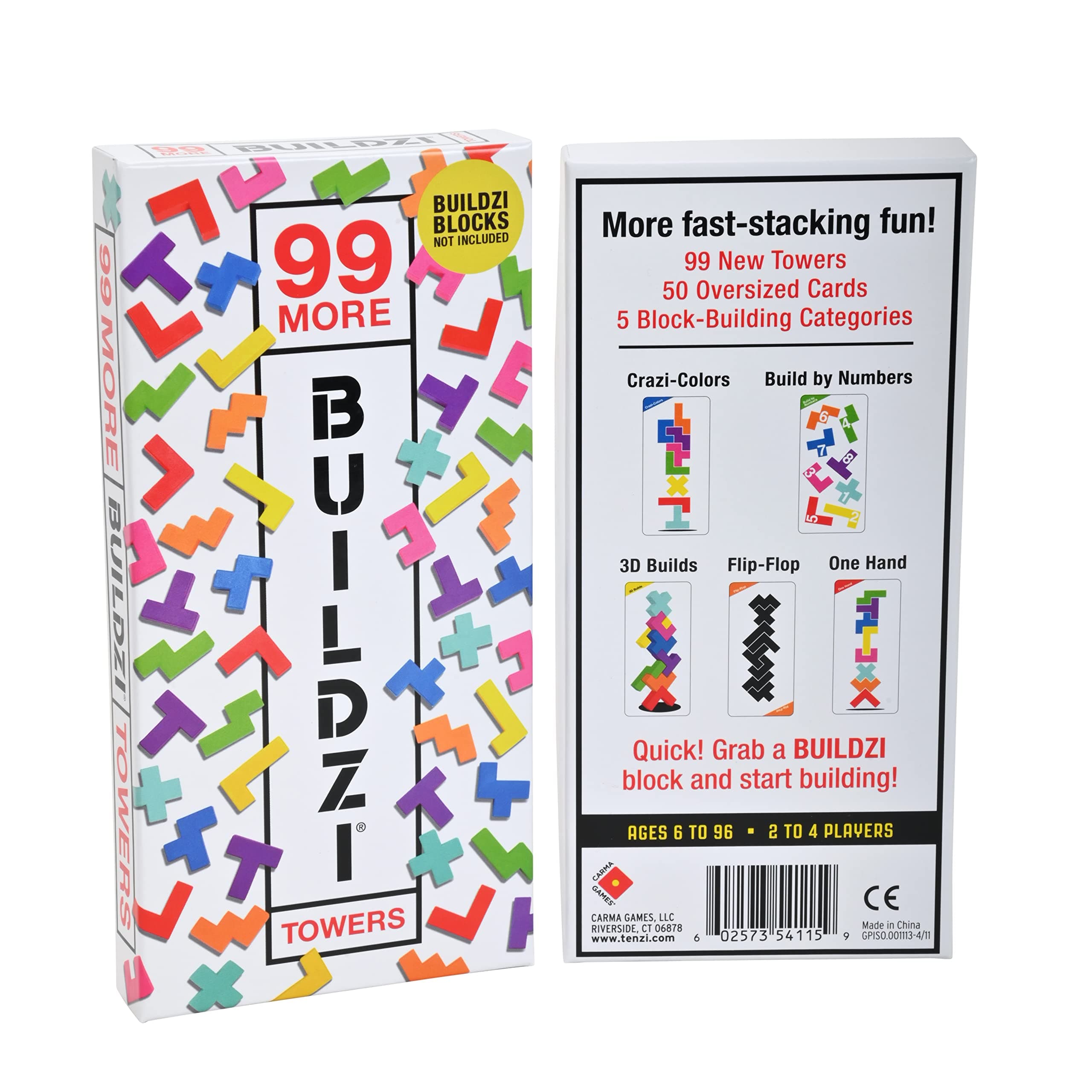 TENZI 99 More BUILDZI Towers - 99 New Towers in 5 New Tower Types Expand The Fast Stacking Game for The Whole Family - 2 to 4 Players Ages 6 to 96 - Fun Party Games Including The BUILDZI Challenge