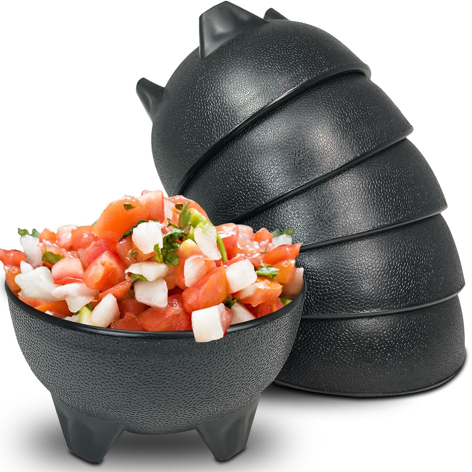 Salsa Bowls – 6 Pack (Black), 13oz BPA FREE Small Bowl Unbreakable Mexican Molcajete Chips Guacamole, Serving Dish, Sauce Cup, Side bowl, Snack, Chips, Dip, Nuts, Candy, Ice Cream, Party Use