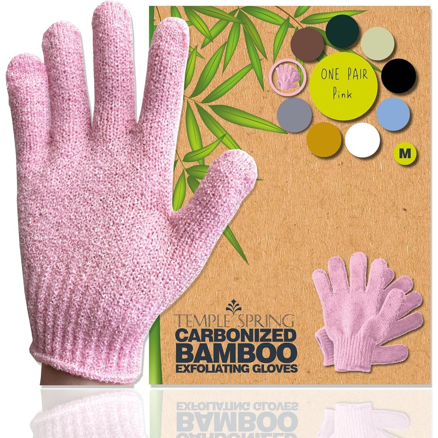 Temple Spring Exfoliating Glove, Rayon Bamboo Body Scrubber, Loofah Exfoliating Mitt, Shower Scrubber Wash Cloth, Body Exfoliator Scrub, Loofa Shower Gloves Bath Sponge - Pink