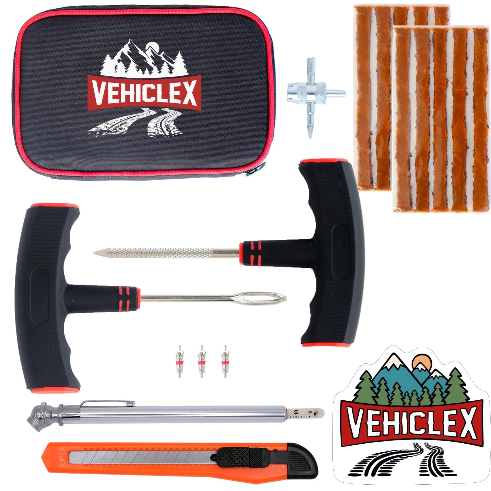 Tire Repair Kit for Plug and Patch - Vehiclex Essential Kit for Car, Motorcyc...