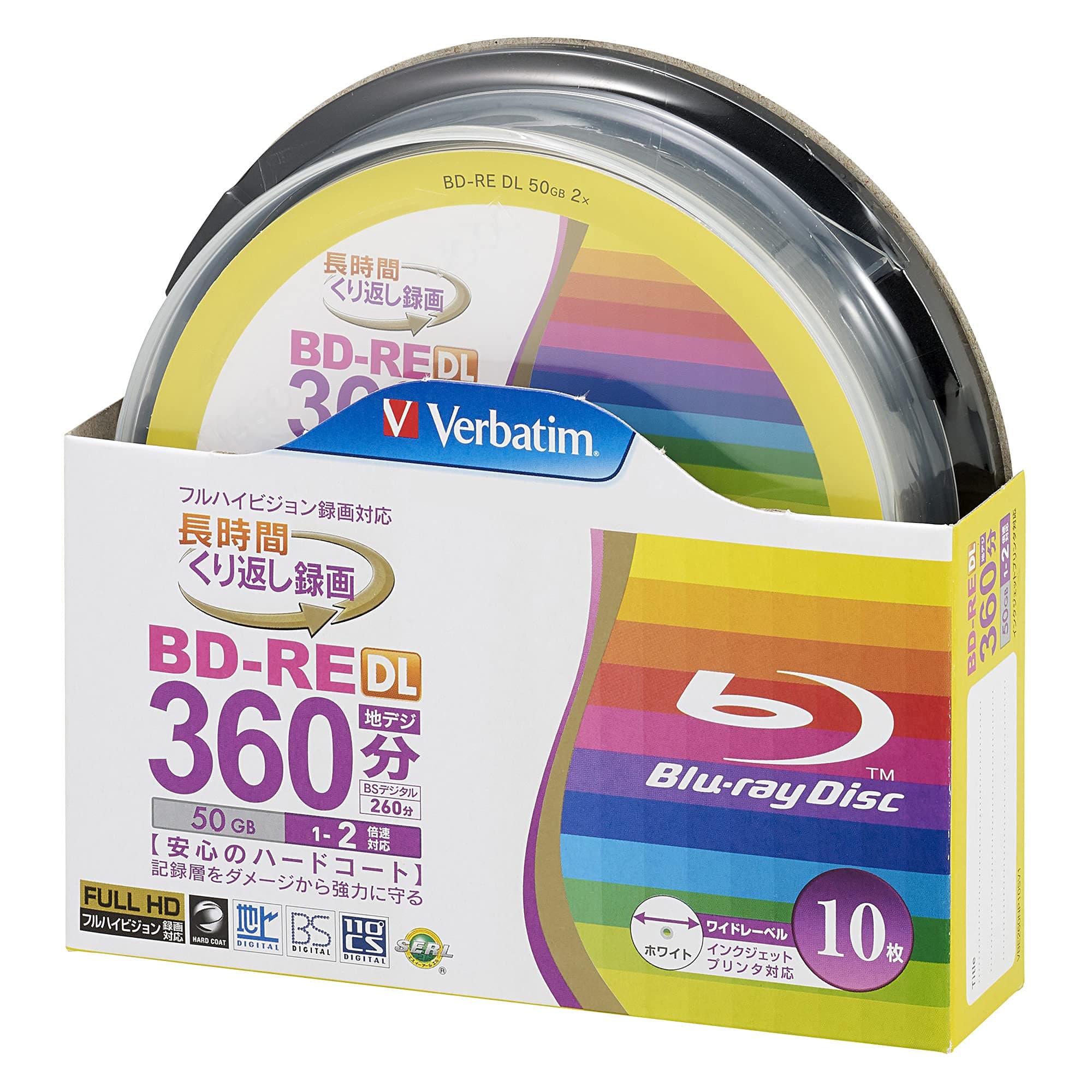 Verbatim Blu-Ray BD-RE DL - Dual Layer Rewritable 50GB 2x Speed - 10 Pack Spindle - Printable