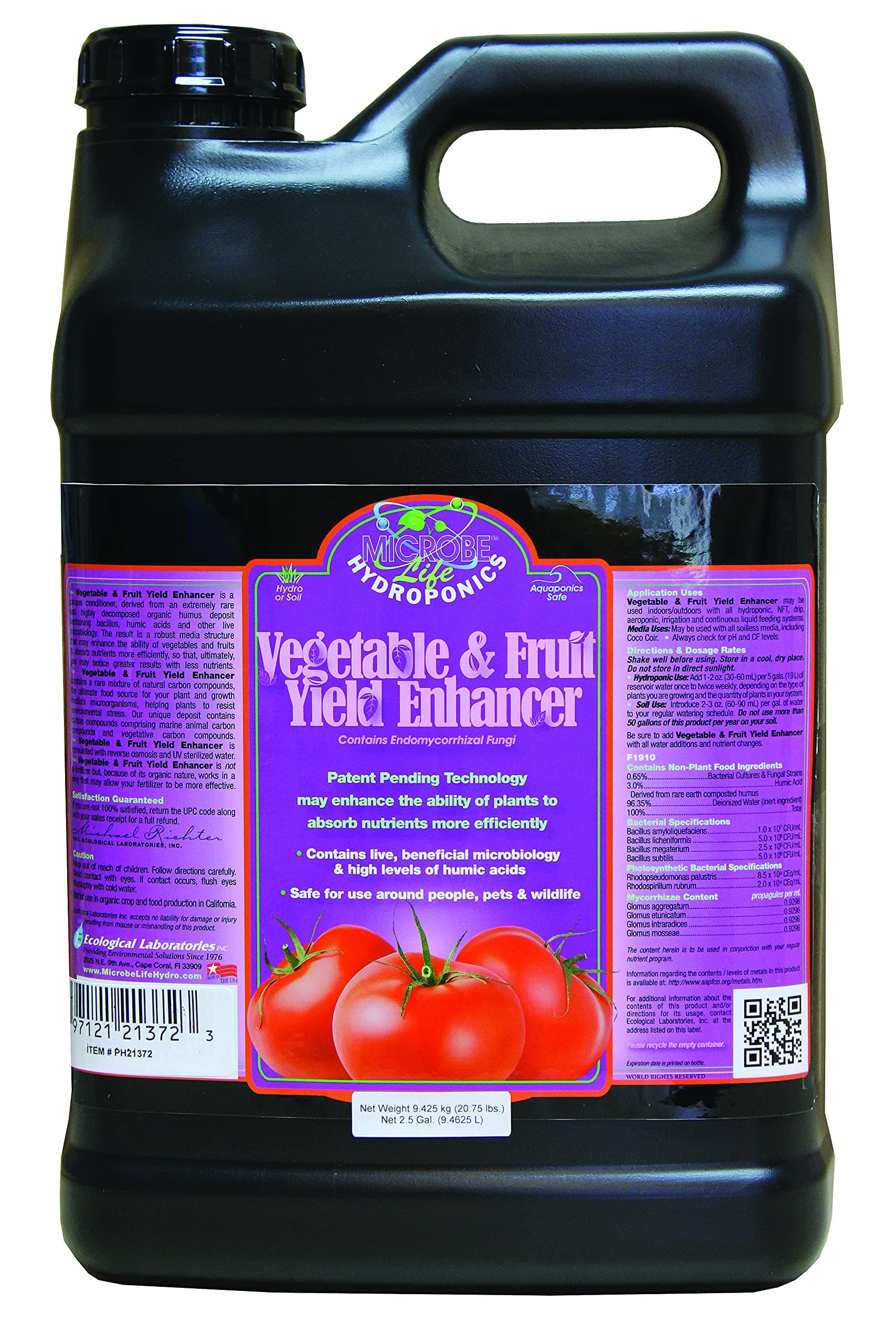Microbe Life HydroponicsVegetable & Fruit Plant Growth Yield Enhancer Supplement, Plant Nutrients for Better Growth and Yield, Use with Any Feeding Systems Including Hydroponics or Soil, 2.5 Gallons