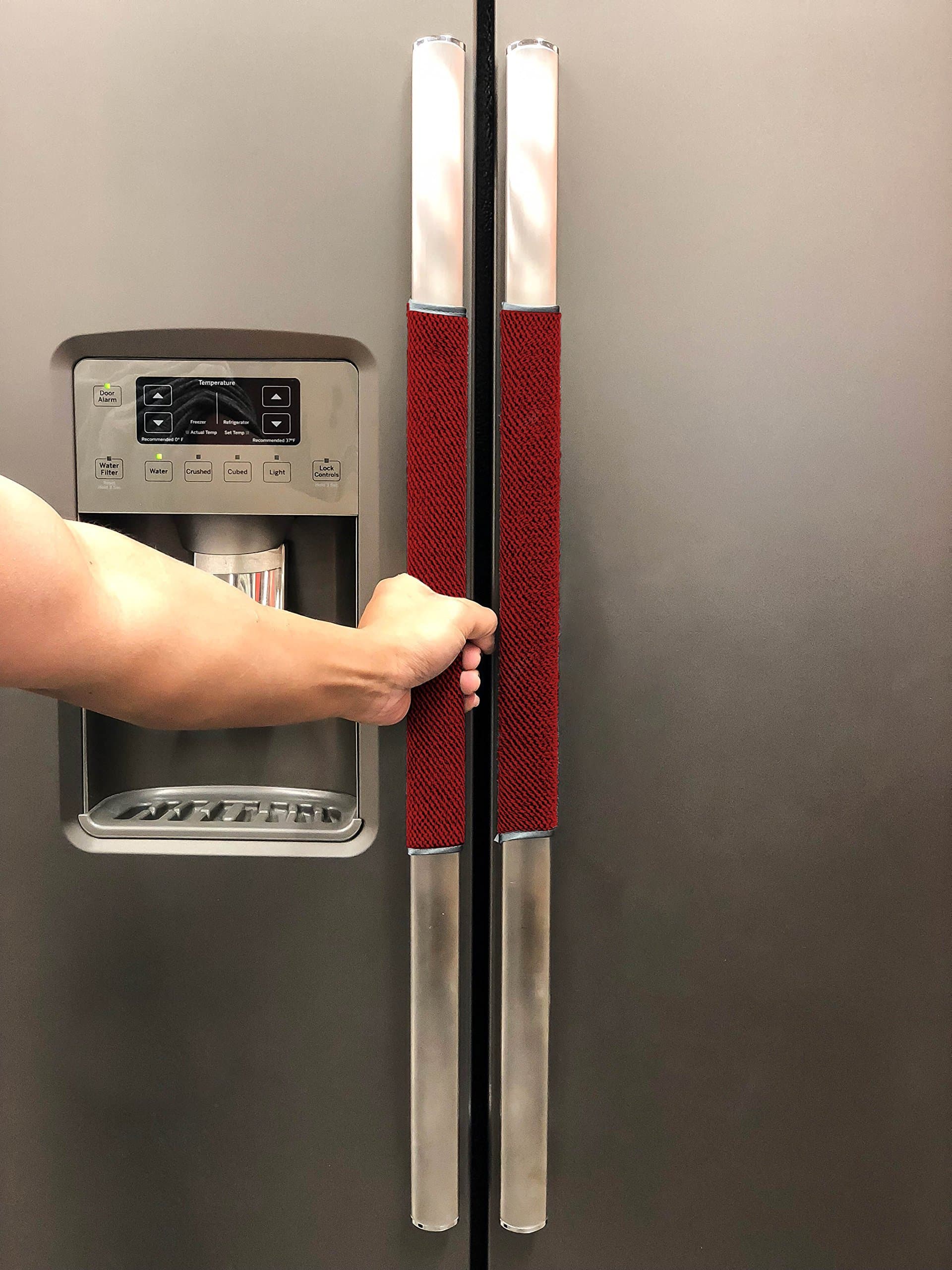 FarmCrafts (4 PIECE SET) 100% ORGANIC COTTON Refrigerator door handle covers for 4 inch handles kitchen Appliances Fridge Microwave Oven Dishwasher - Smudges & Fingerprints(Burgundy/Maroon)