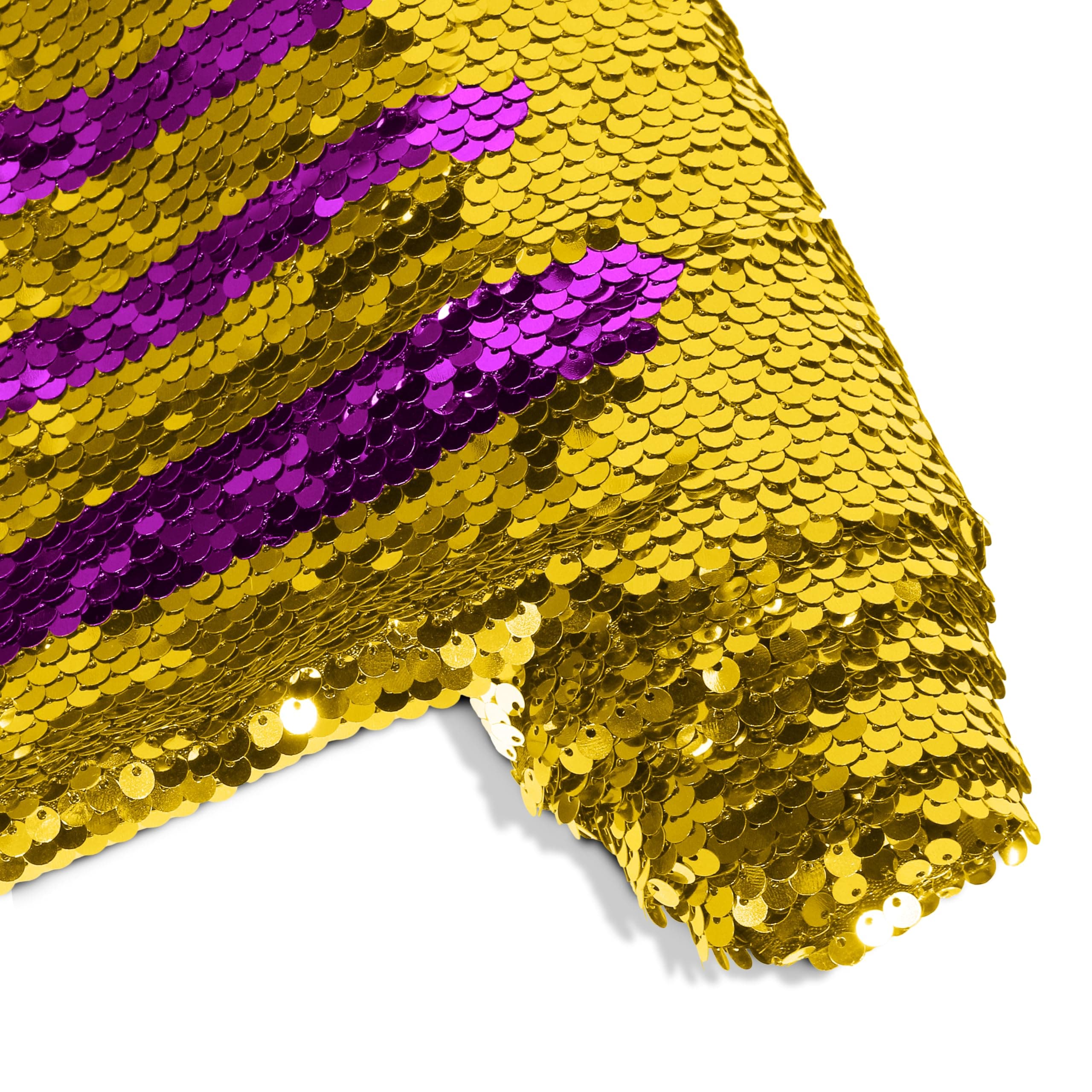 Manyshofu Mermaid Sequin Fabric Shimmer Reversible Sequin Fabric, Wall Flip Sequin Fabric Mesh Glitter Fabric for Sewing DIY Graffiti Wedding Half of Yard - Two Tone Gold & Purple