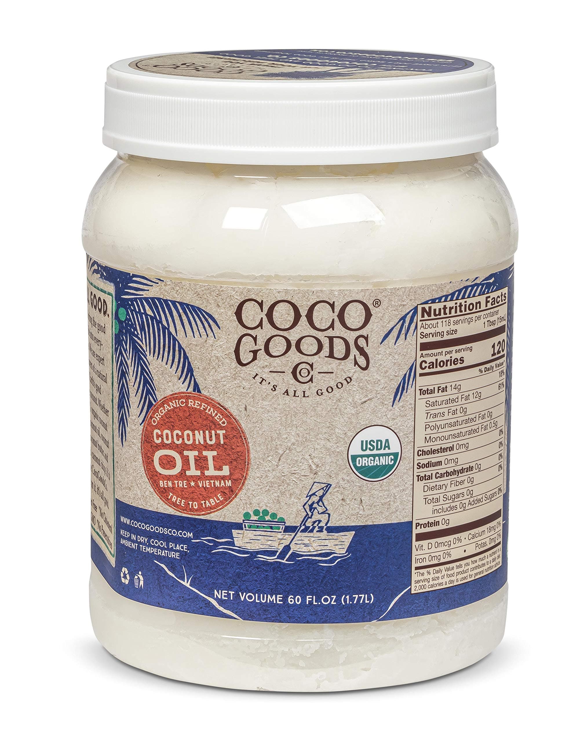 CocoGoodsCo Vietnam Single-Origin Organic Refined Coconut Oil (60 fl. oz) - Gluten-free, Non-GMO, No Cholesterol - Great for Cooking and Baking with No Coconut Flavor and Scent