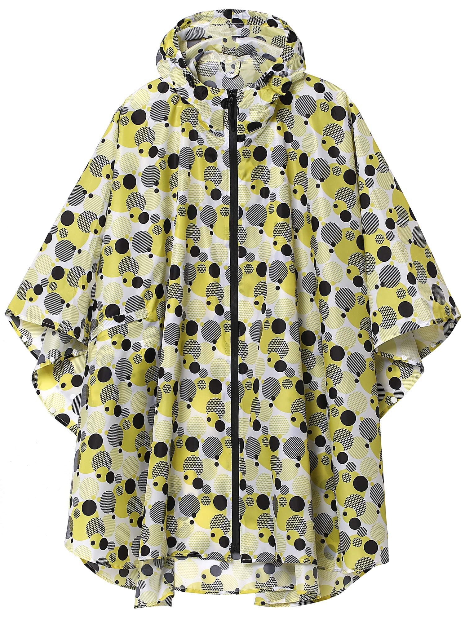 Women's Lightweight Stylish Rain Poncho Yellow Black Polka Dots