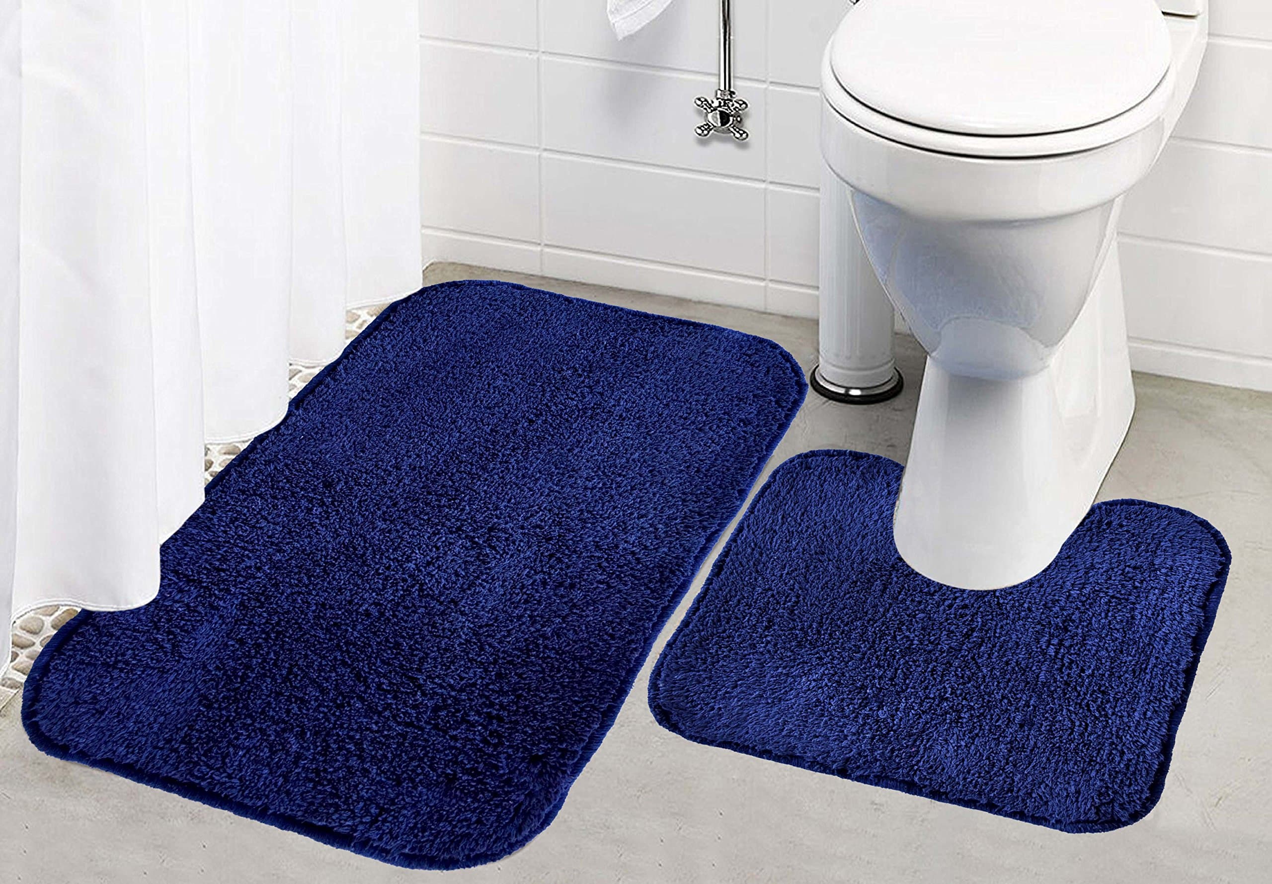 Kridhay Natura Life Cotton Contour Bathmat Set - 16"x24", 2 Piece, Navy