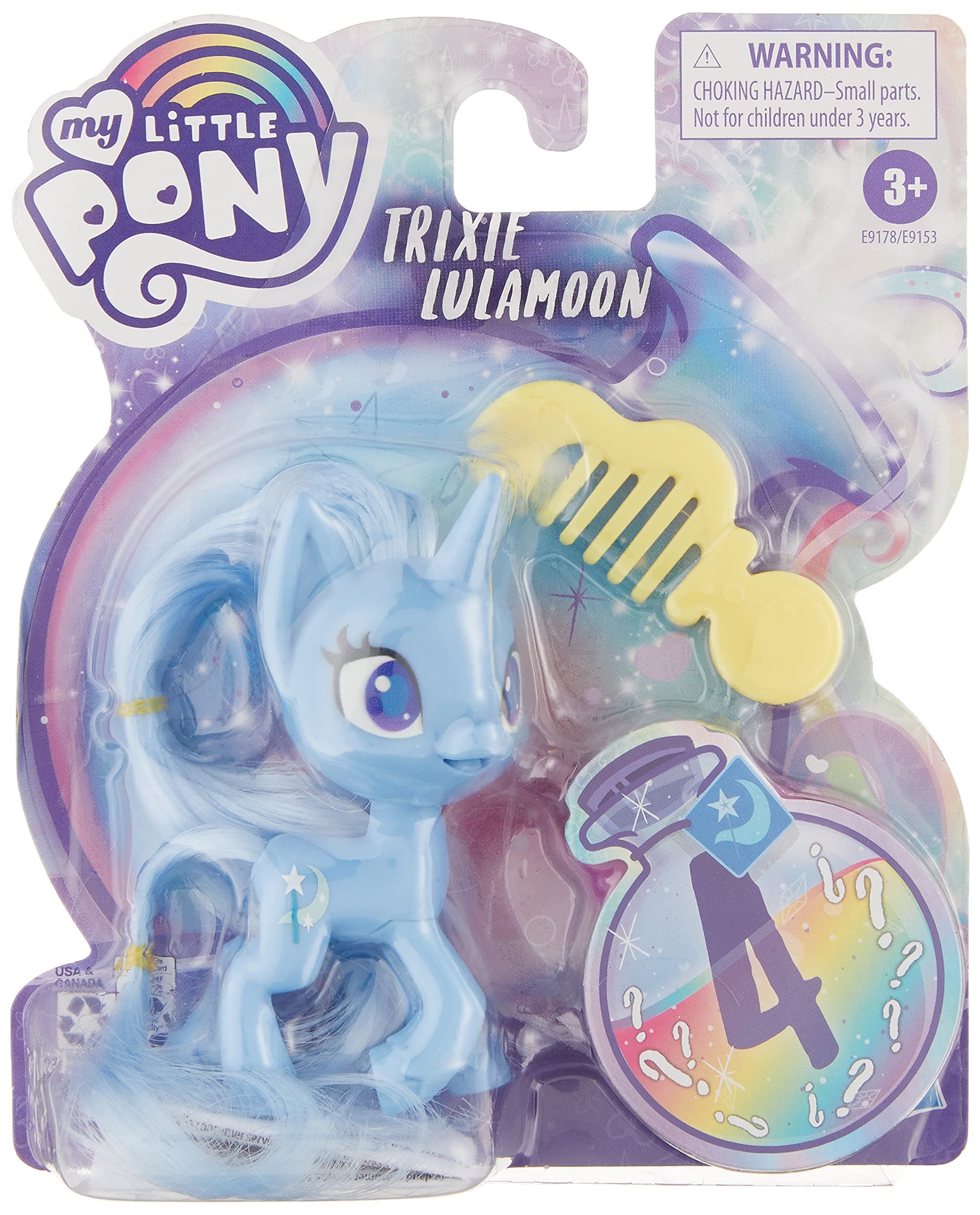 My Little Pony Trixie Lulamoon Potion Pony Figure -- 3-Inch Blue Pony Toy with Brushable Hair, Comb, and 4 Surprise Accessories