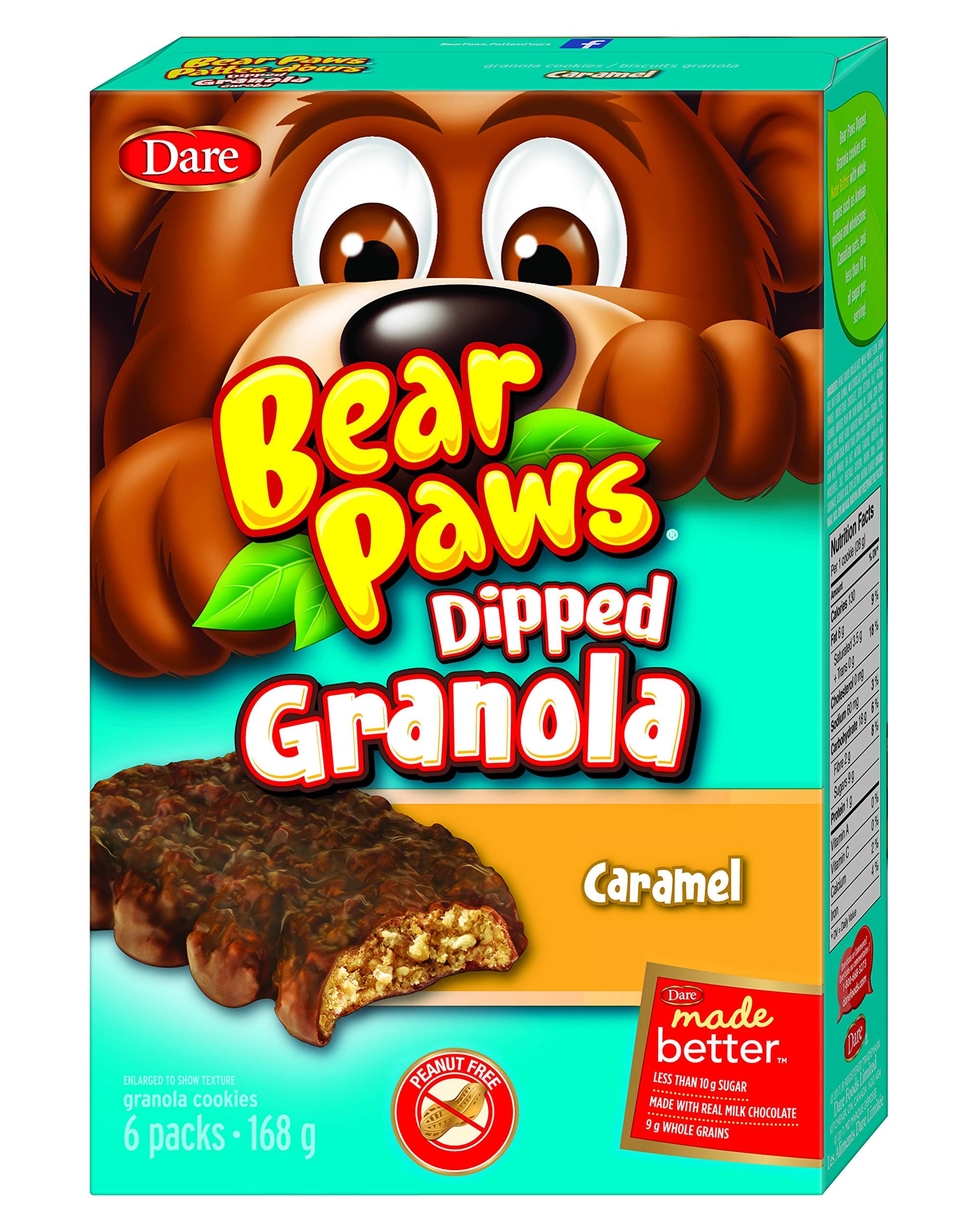 Dare Bear Paws Chocolate Dipped Caramel Granola 168g - Peanut Free {Imported from Canada}