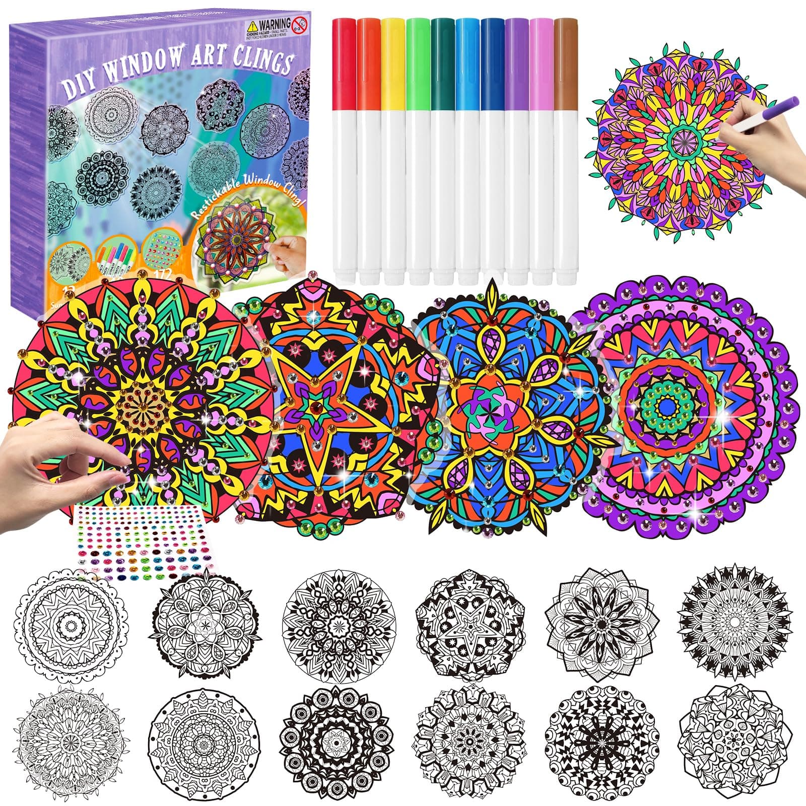 Insnug Mandala Window Cling Art Craft Kit, for Kids & Adults, Stained Glass Art, Suncatcher Kit, Customizable Designs & Coloring for Relaxation