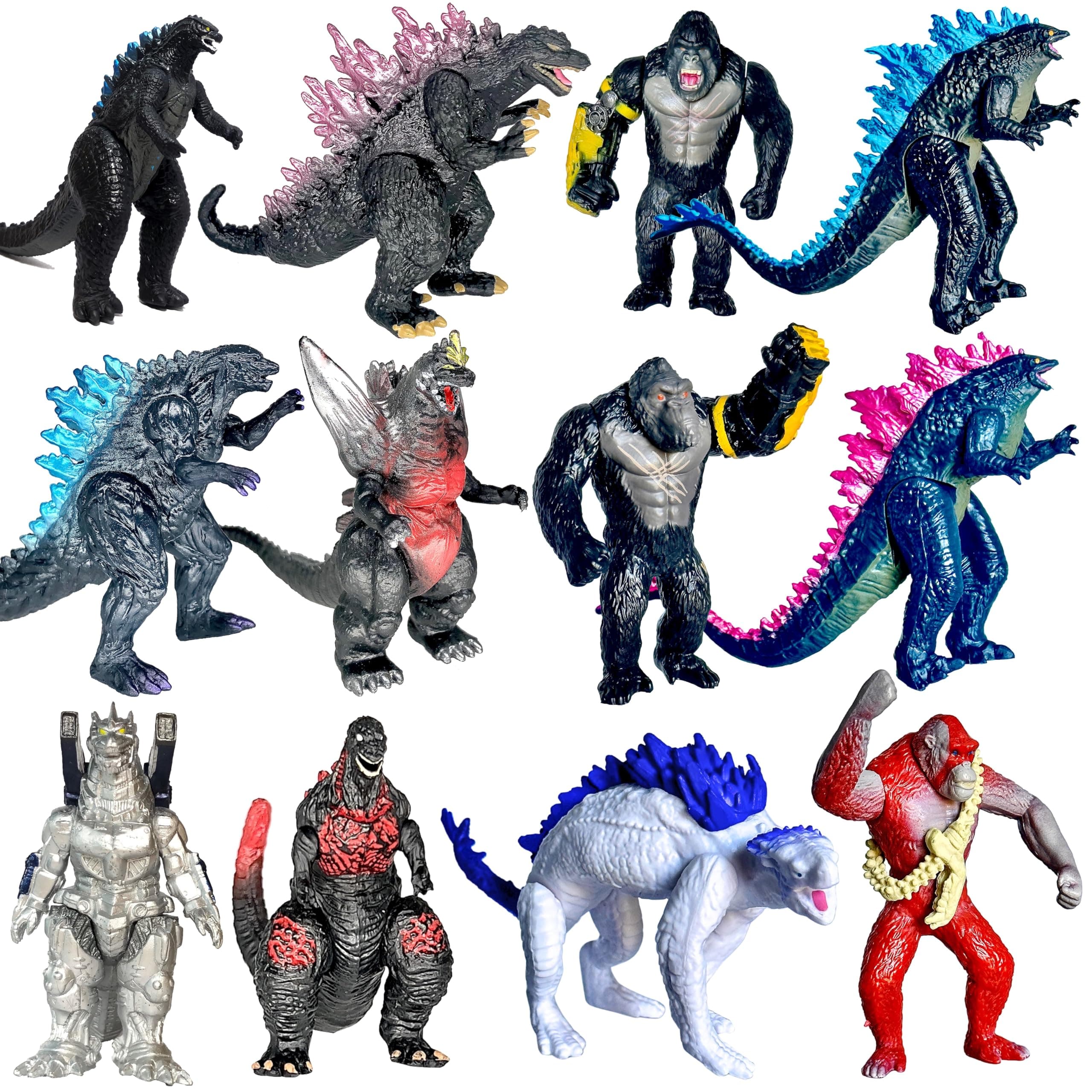 TwCare Set of 12 Godzilla x Kong: The New Empire, Dinosaur Dragon Toys Action Figures, Evolved Basic Exquisite Battle Roar B.E.A.S.T. Glove Shimo Frost Bite Mecha King Ghidorah Cake Toppers Pack