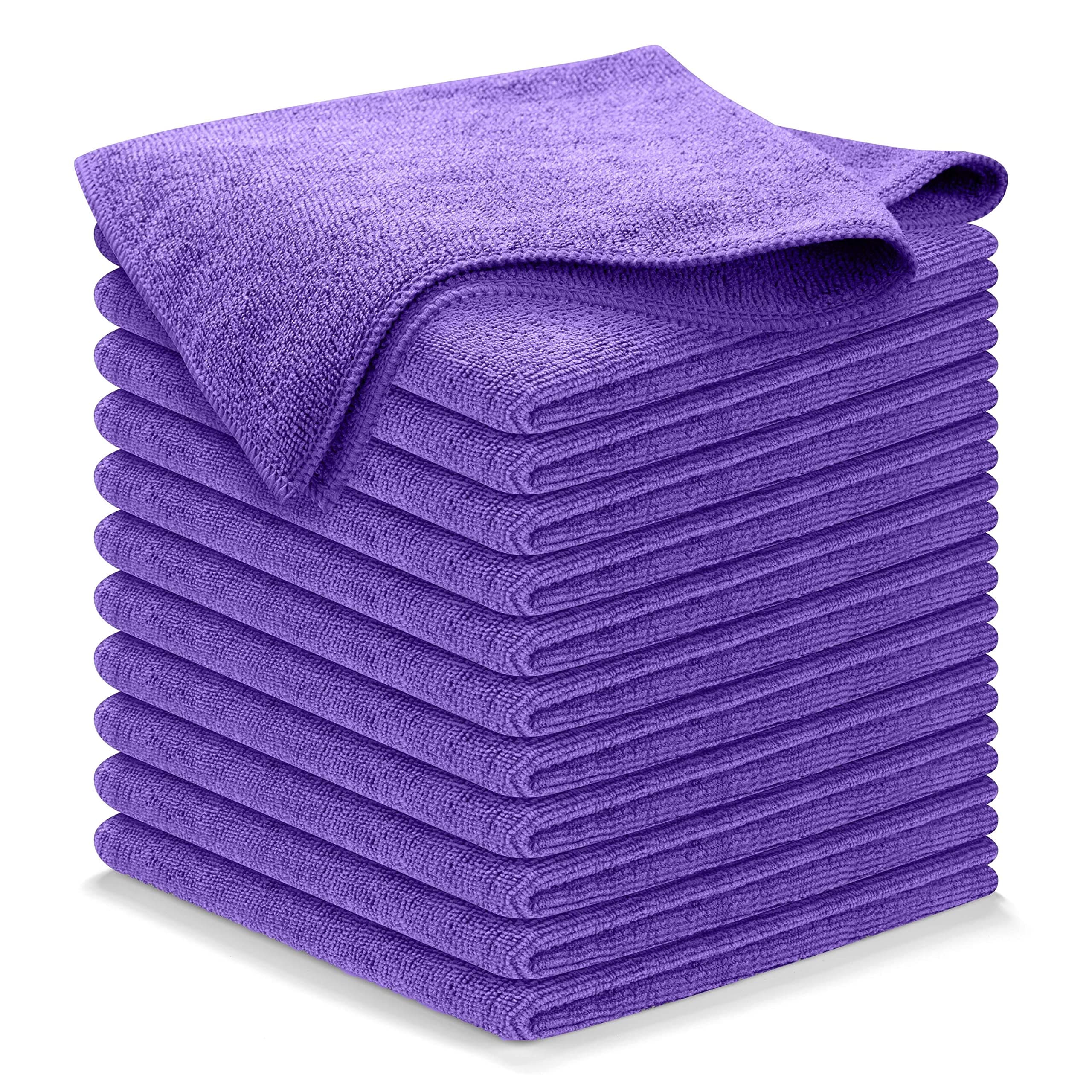 USANOOKS Microfiber Cleaning Cloth - 12Pcs (16x16 in) High Performance - 1200 Washes, Ultra Absorbent Weave Trap Grime & Liquid for Streak-Free Mirror Shine, Scratch Proof & Lint Free Cloth - (Purple)