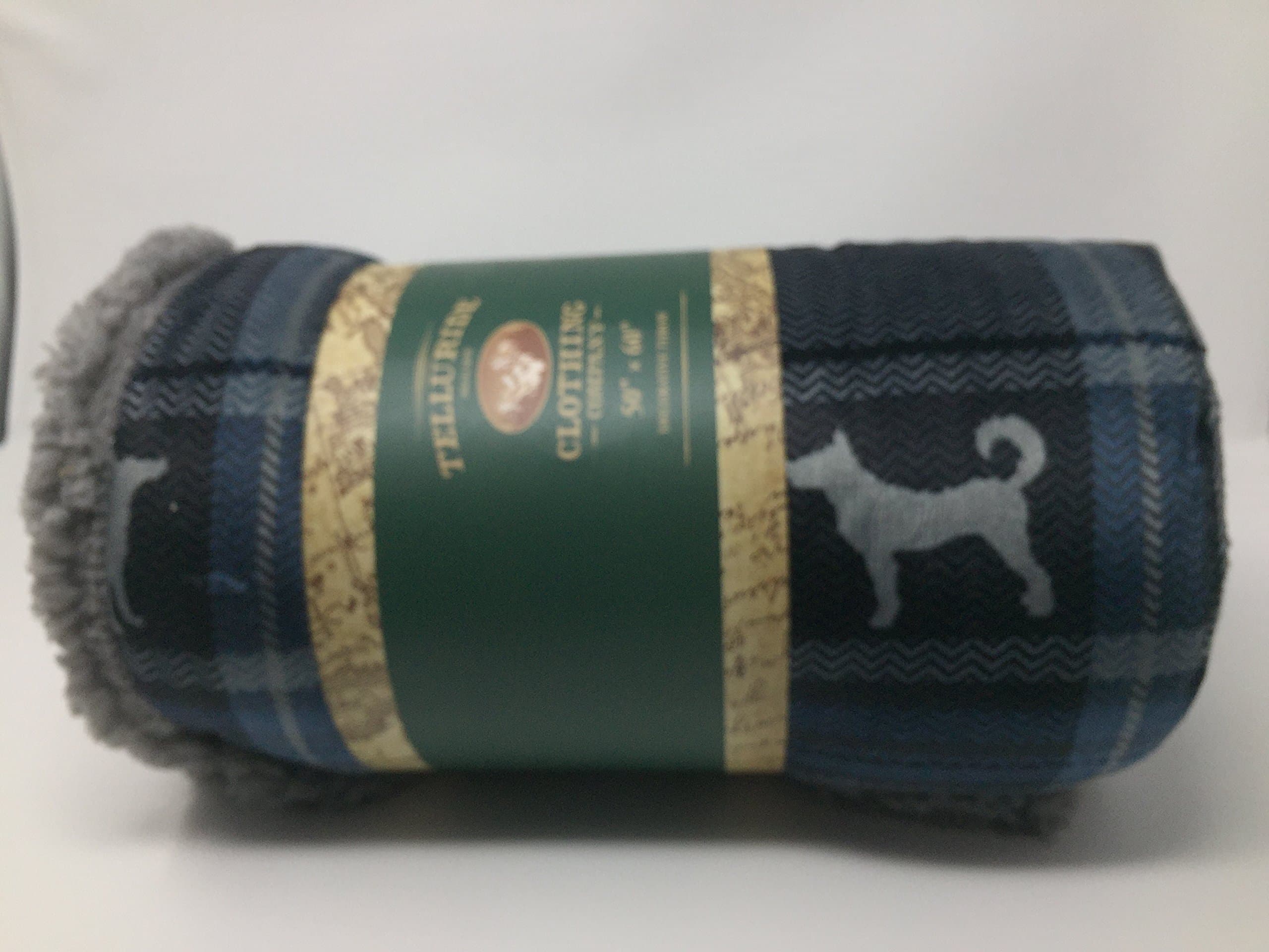 Navy Blue, Black and Grey Plush Rolled Throw with Dogs - Shera Lined