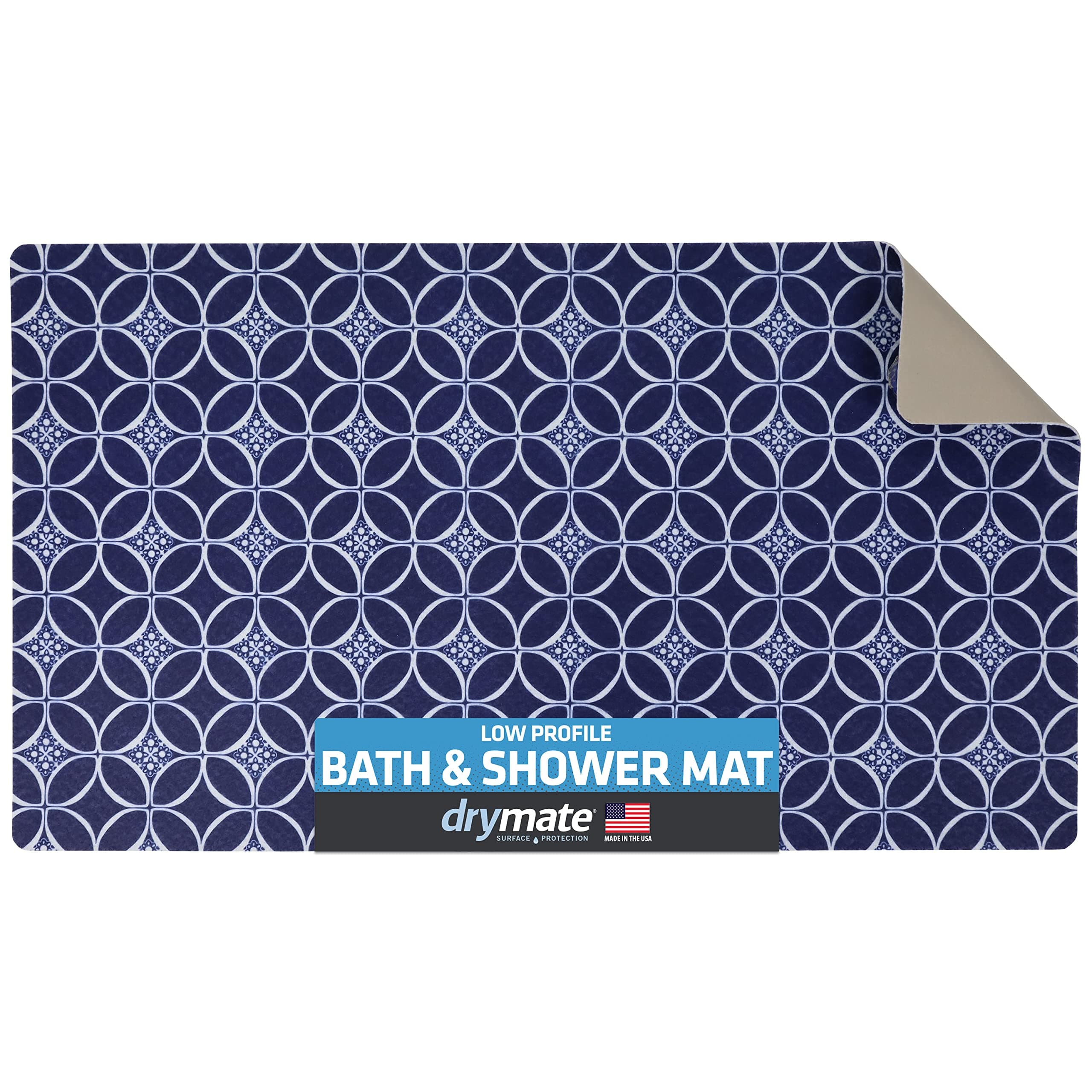 Drymate Low-Profile Bath & Shower Mat, (Ultra-Thin) Fits Under Doors -Absorbent/Waterproof/Slip-Resistant- Machine Washable Bathroom Floor Pad for Outside of Bathtub (USA Made) (16” x 28”)