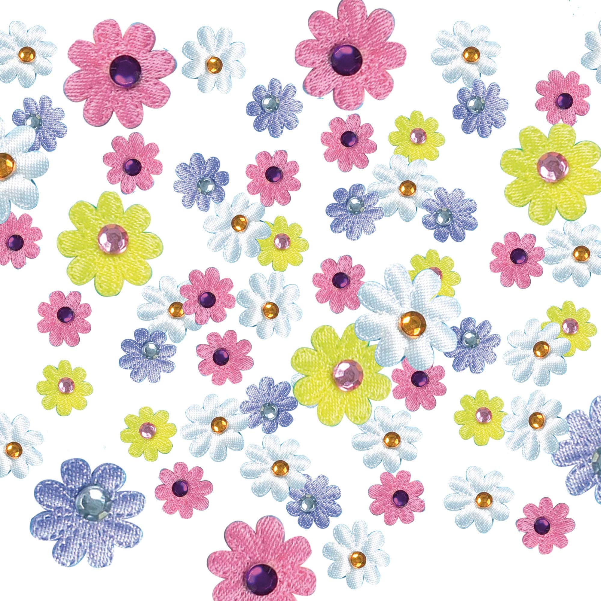 Baker Ross M3991 Self Adhesive Satin Gem Flower Stickers - Pack of 60, For Kids To Decorate in Arts and Crafts, assorted (E8826)