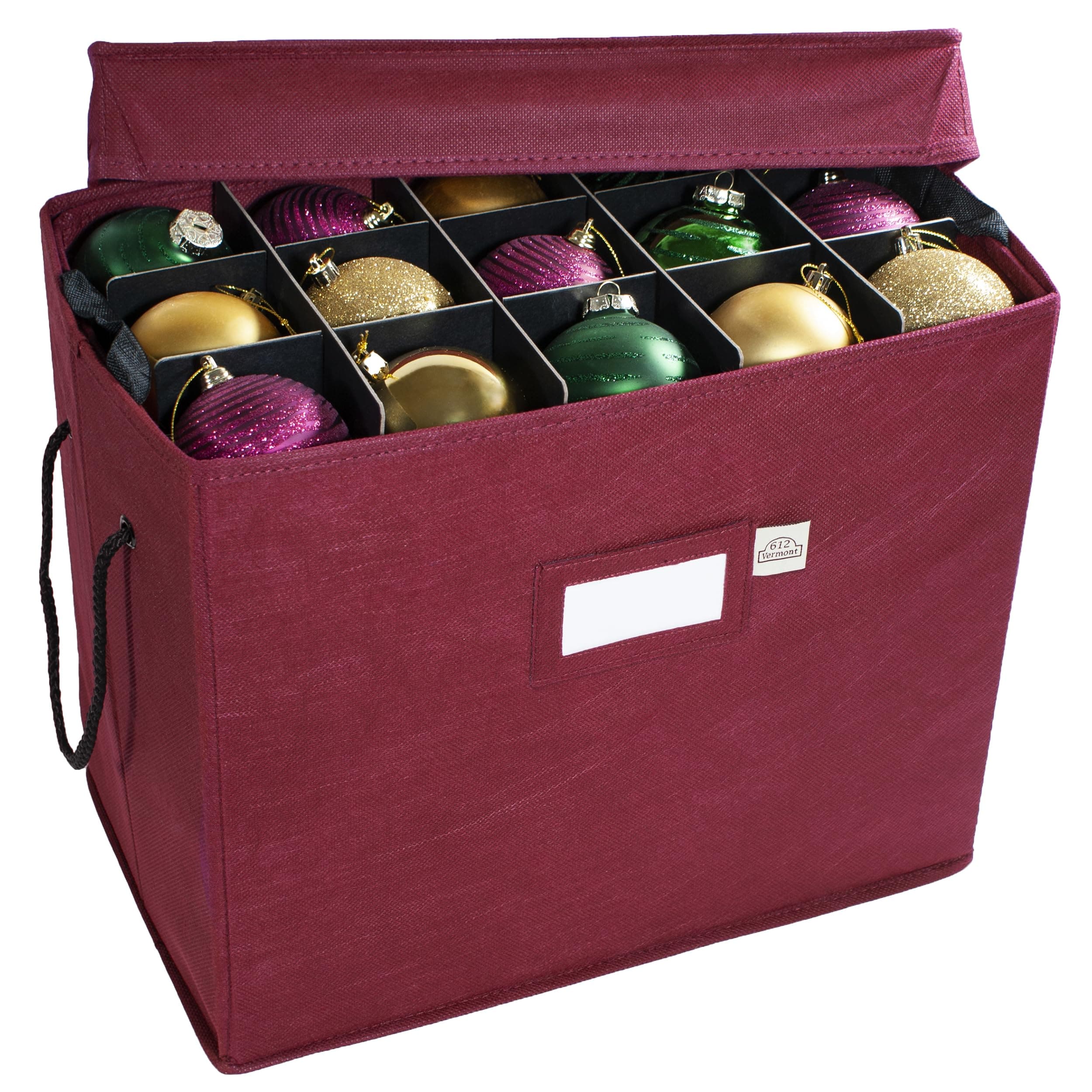 612 Vermont Christmas Ornament Storage Box with Adjustable Acid-Free Dividers, 4 Removable Trays with Handles, 16.25 Inch x 10 Inch x 13 Inch, Holds 60-3 Inch Ornaments