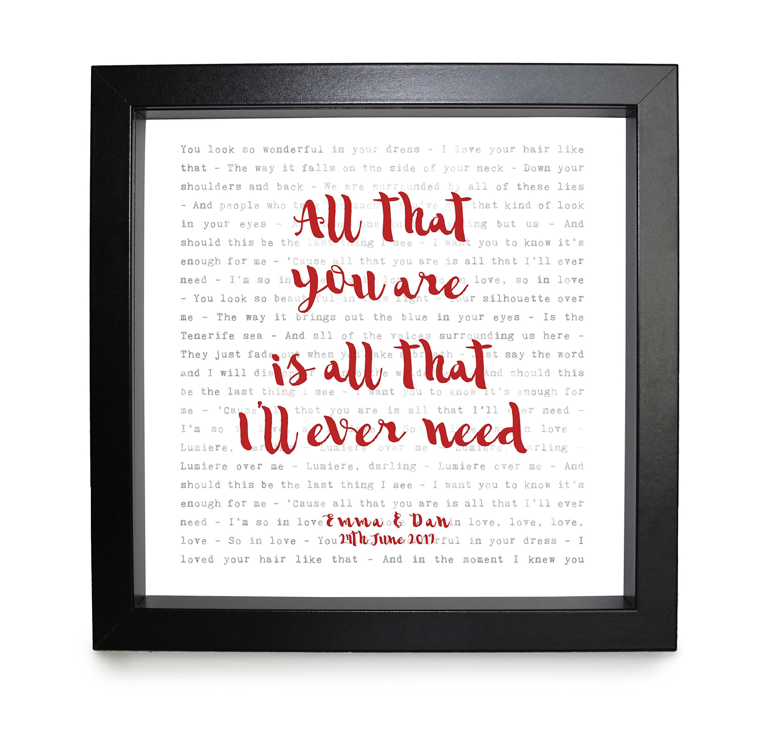 Ed Sheeran, Tenerife Sea - Song Lyrics Print Framed & Personalised - Anniversary Valentine's Wedding Gift perfect for him, her, couple