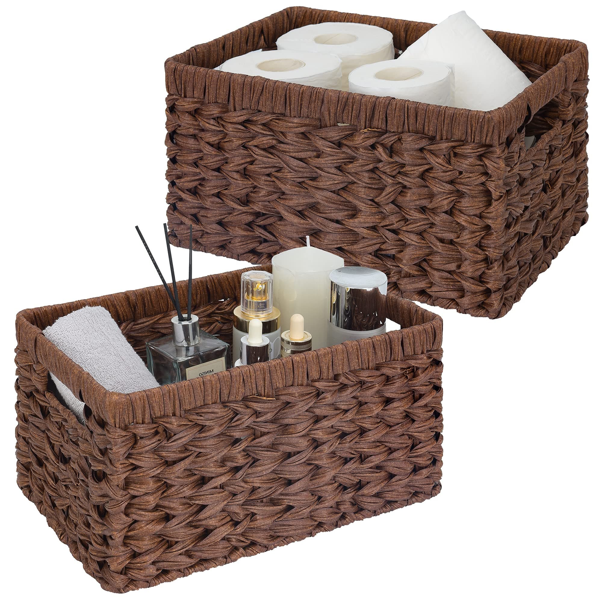 GRANNY SAYS Wicker Storage Baskets for Shelves, Wicker Baskets for Organizing, Waterproof Woven Basket for Pantry, Rectangle Basket for Shlef, Brown, 2-Pack