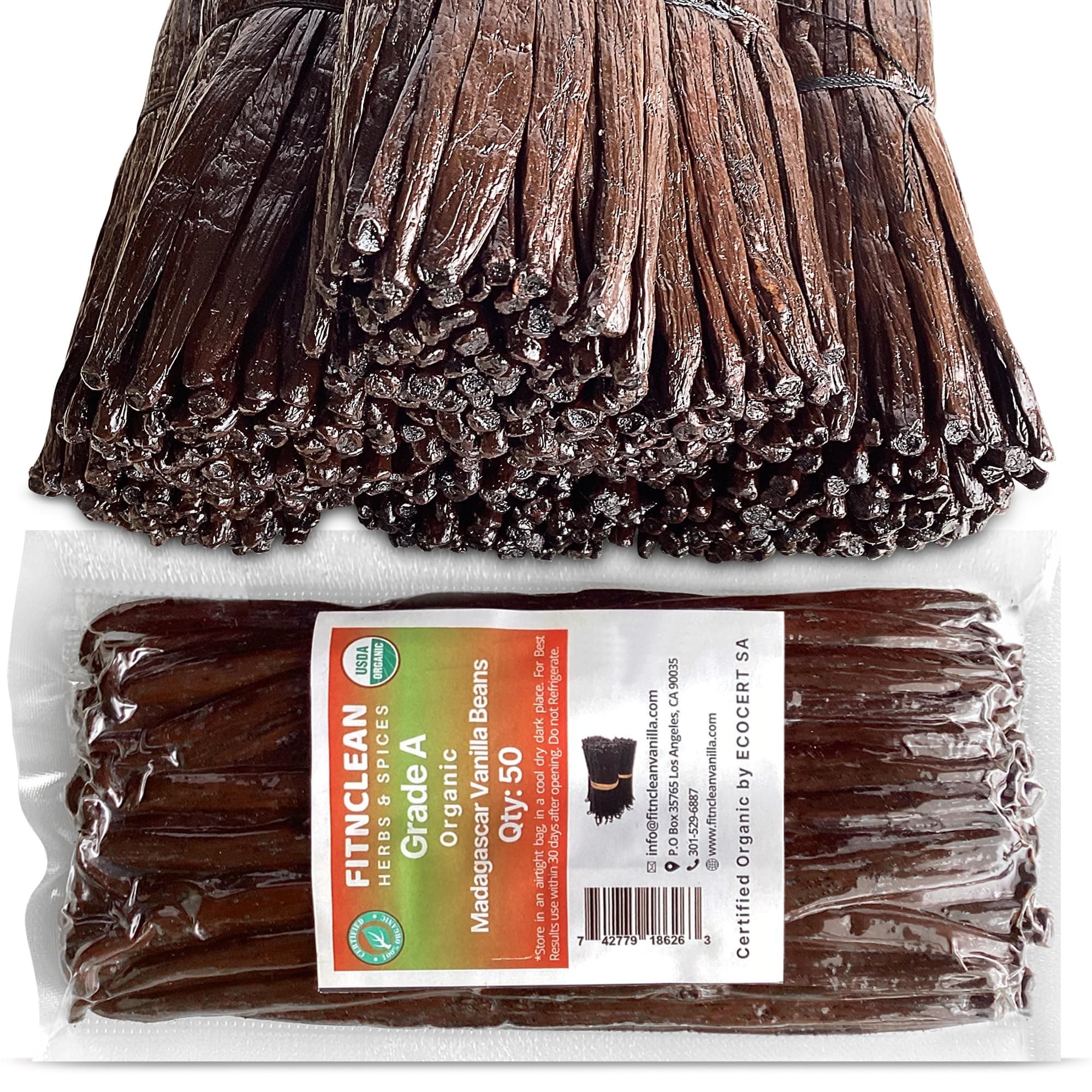 50 Organic Grade A Madagascar Vanilla Beans. Certified USDA Organic for Extract and All Things Vanilla. ~5" by FITNCLEAN VANILLA. Bulk Fresh NON-GMO Pods.