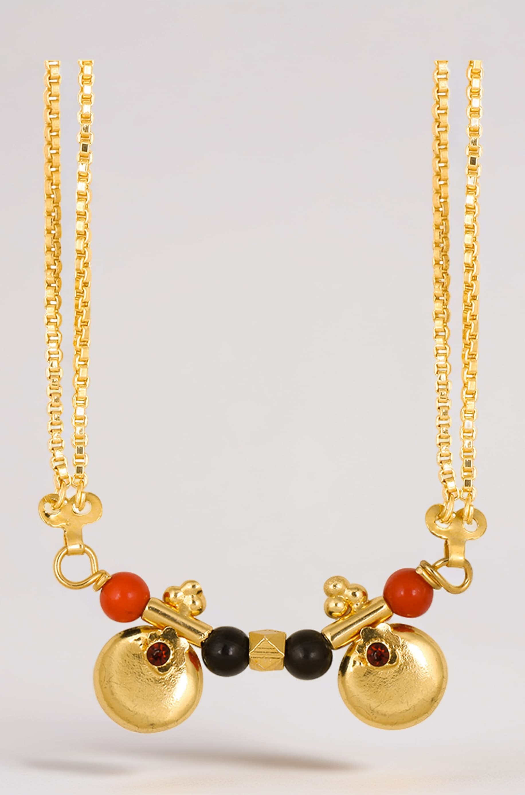 2 Vati Wati Mangalsutra For Women Girls Temple South Indian Traditional 1 Gram Gold Stylish Maharashtrian Long Double Chain Double Mangal sutra Pendant Tanmaniya Black Nallapusalu Chains -667