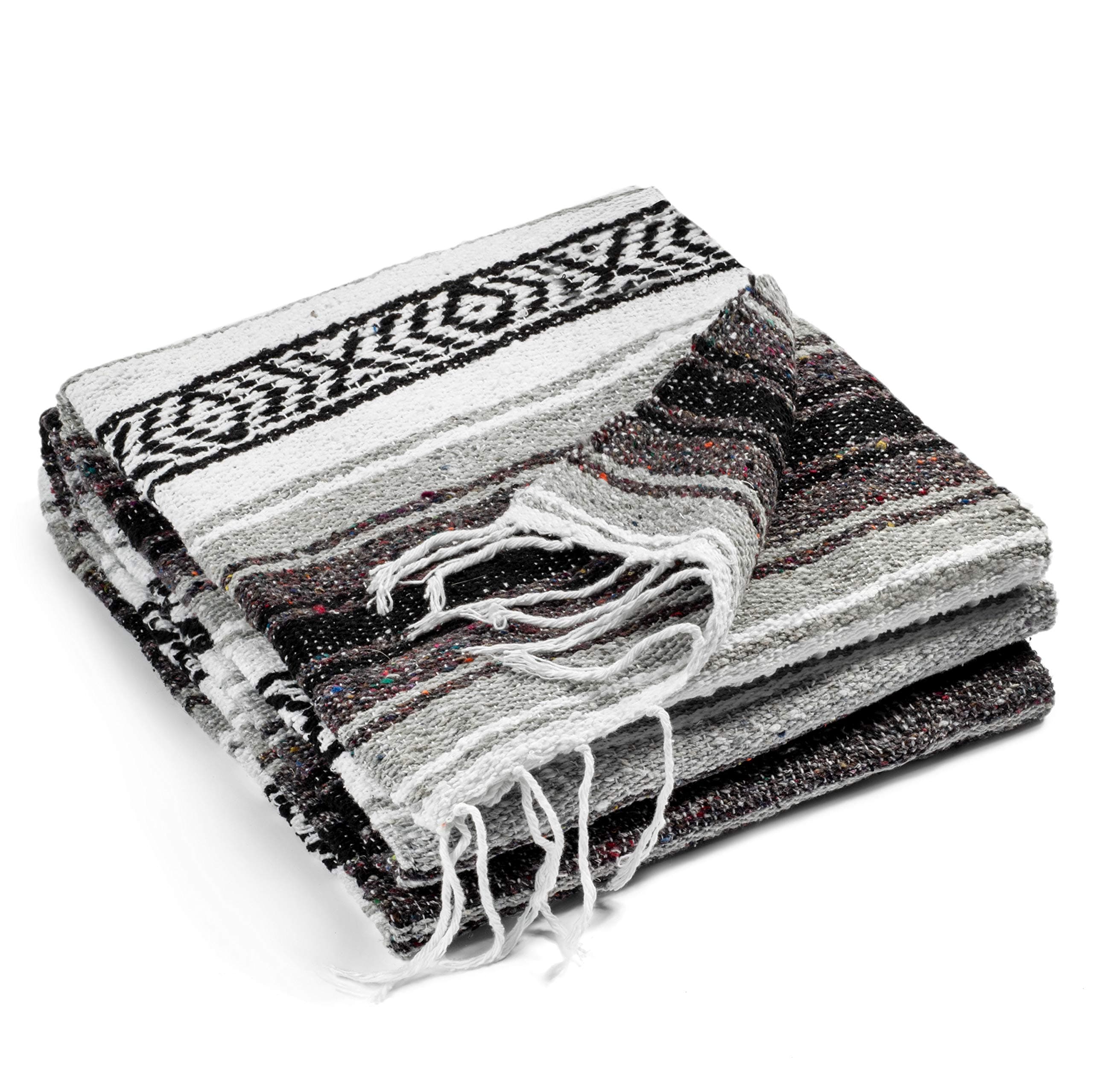 Topaz Hill Authentic Mexican Blanket - Premium Yoga Blanket Beach Blanket - Perfect Picnic Blanket, Travel Blanket, Outdoor Blanket - Well Made Yoga Bolster (Gray)