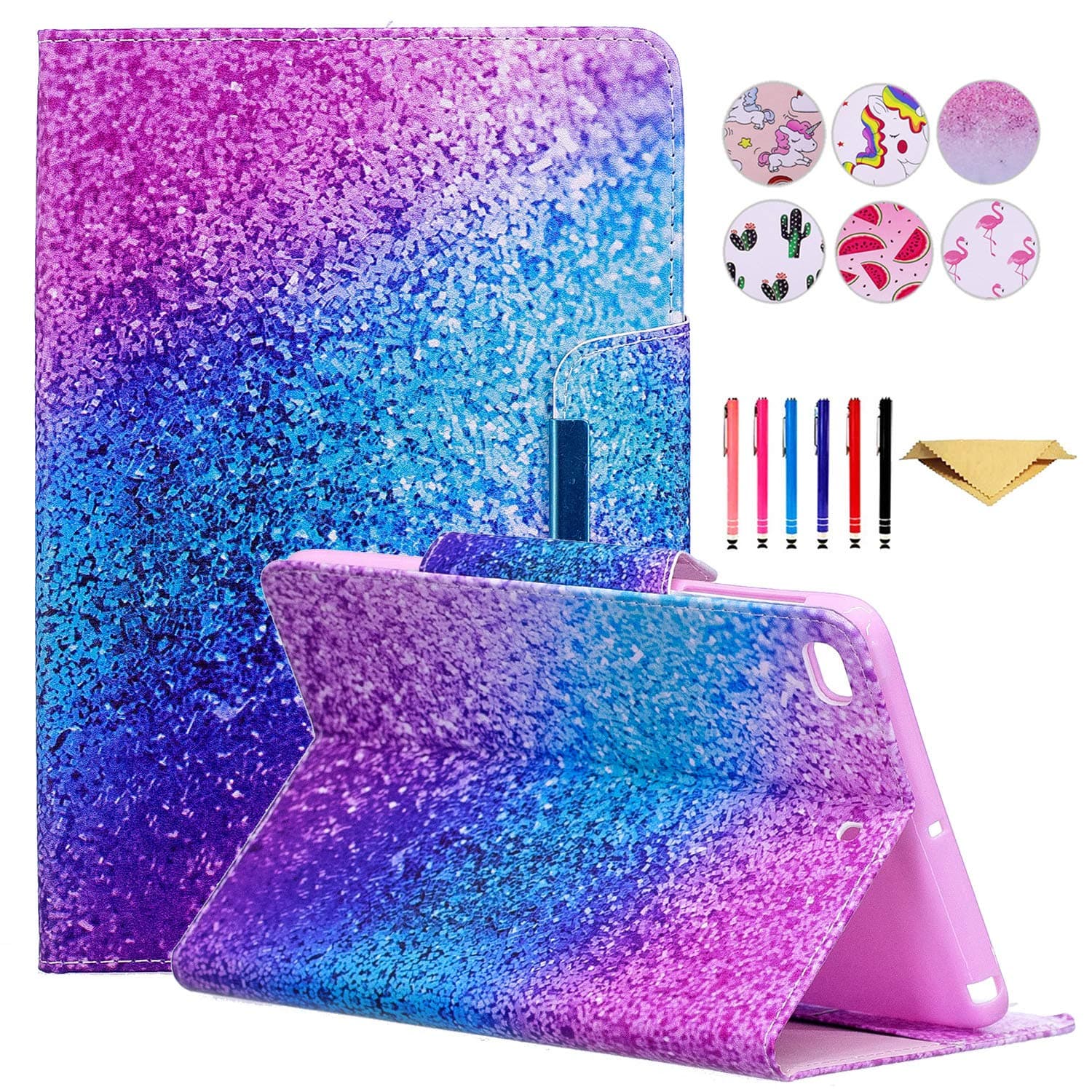 MonsDirect Case for iPad Mini 1 2 3 4 Mini 5, Leather Smart Kickstand Case Flip Wallet Protective Case Compatible with iPad Mini 1 2 3 4 Mini 5 2019, Rainbow Sand