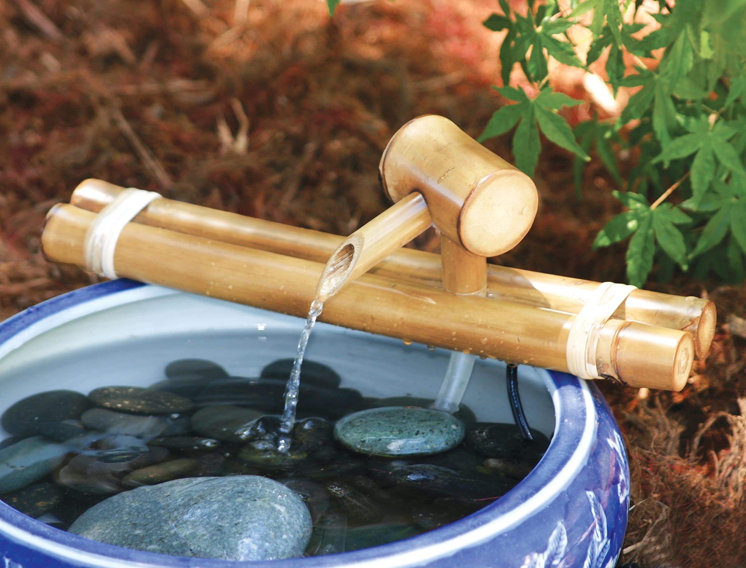 Low-Profile Deck Water Fountain, Indoor/Outdoor Bamboo Fountain with Pump, Wide Classic Nozzle, Split Resistant, DIY Zen Fountain (12" Classic)