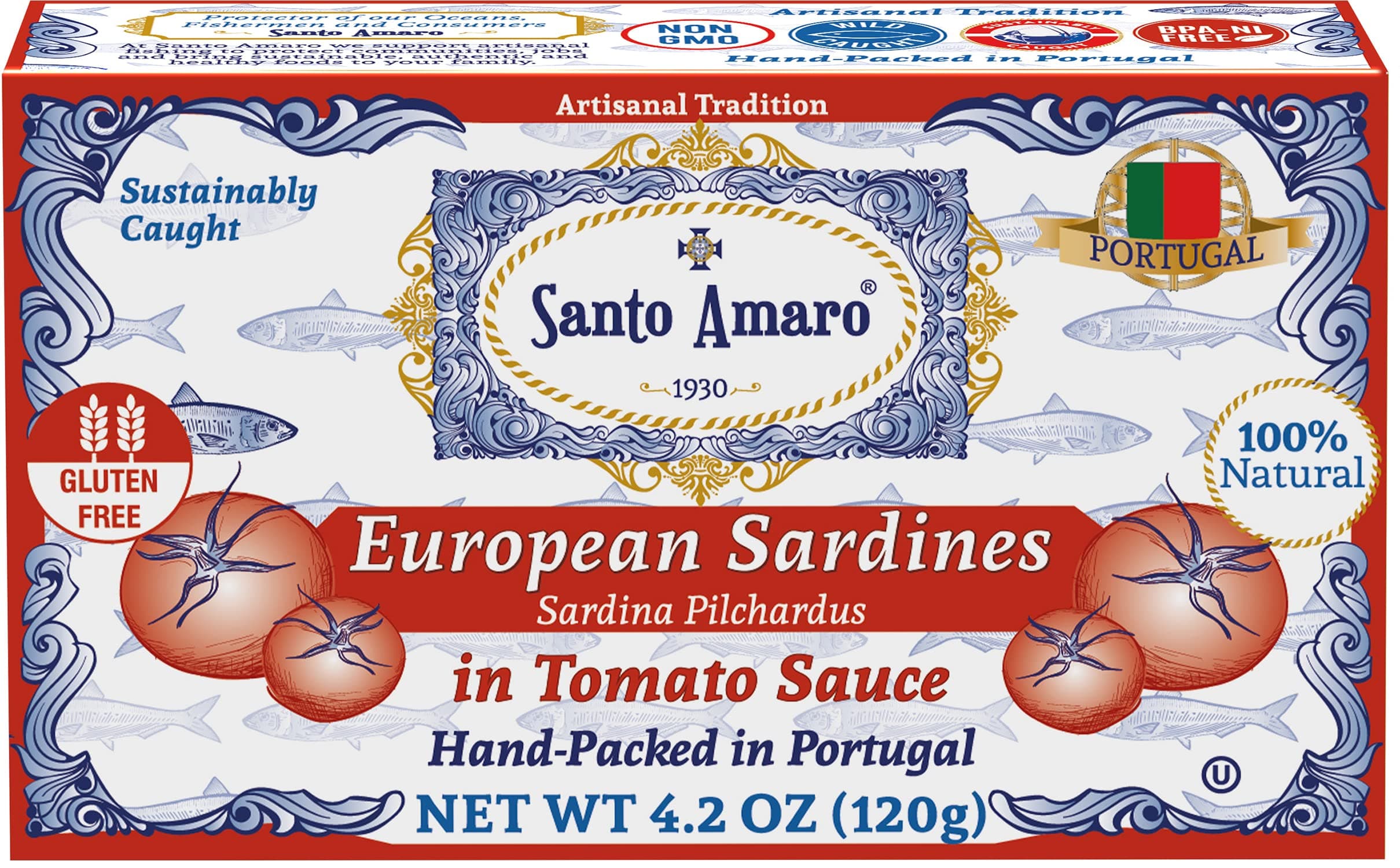Authentic European Sardines in Tomato Sauce from Puree, Hand-packed Canned Sardines in Tomato Sauce from Portugal, Wild Caught Portuguese Sardines, 23g Protein, Paleo, Dash, Pack of 3
