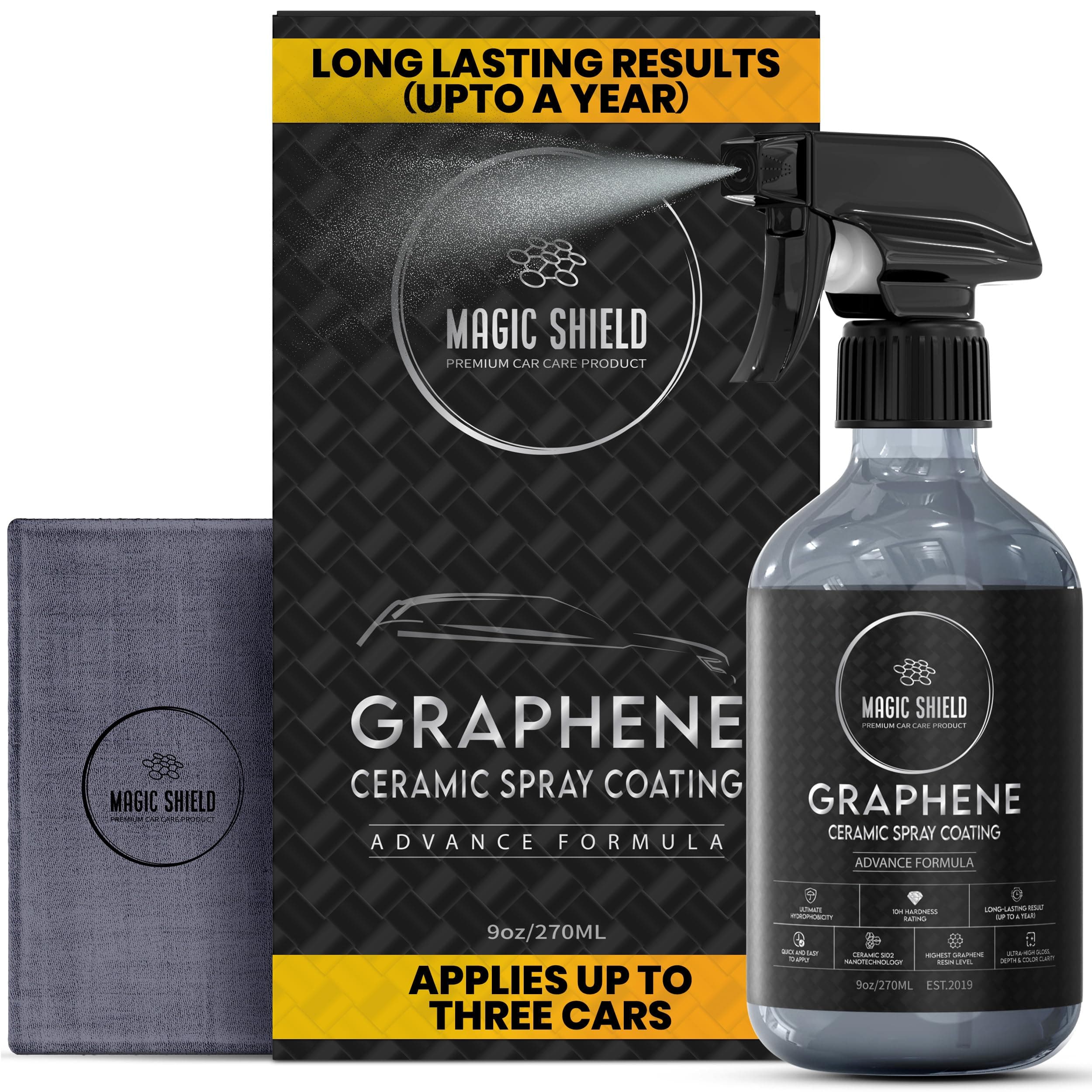 Graphene Ceramic Spray Coating - Quick & Easy Application for Cars, Motorcycles, Boats & More - Professional-Grade Sealant - Maximum Gloss & Shine - Long Lasting Protection - 9oz Bottle