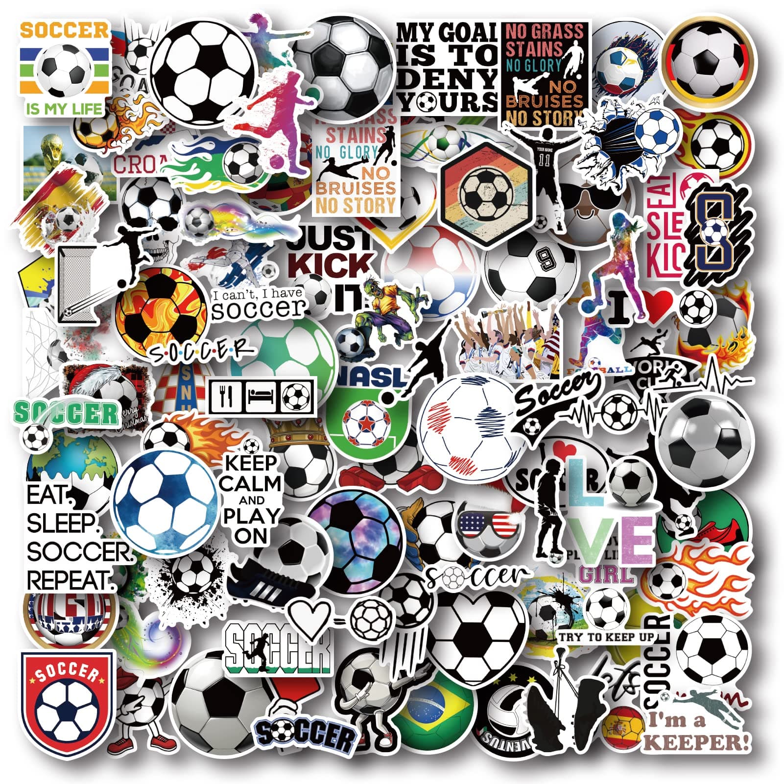 AOWDIAO 100 Pieces Soccer Stickers, Vinyl Waterproof Stickers Pack, Soccer Gifts, Party Favors & Decorations
