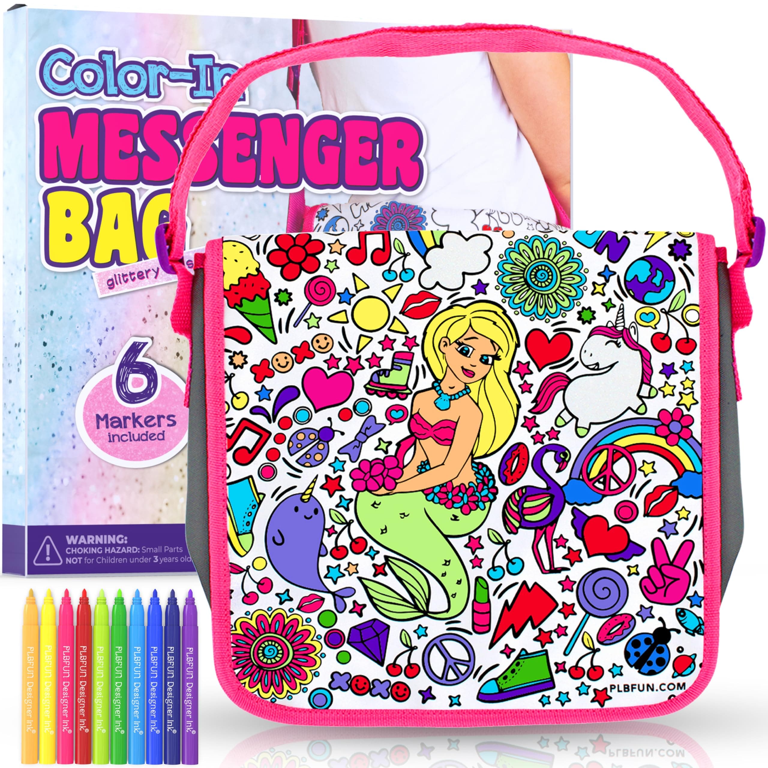 PURPLE LADYBUG Colour Your Own Messenger Bag Kit - Creative Craft Gift with 6 Vibrant Markers for Girls Aged 6-12, Perfect for Birthdays and Year-Round Fun in Arts and Crafts, Great Gift Idea